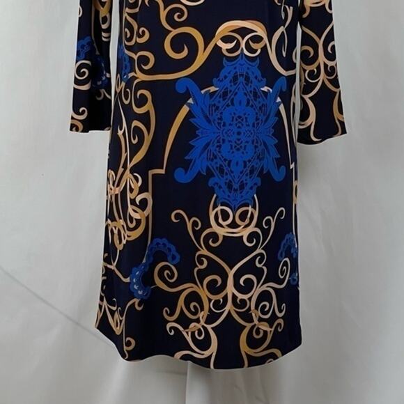 Tibi Black Gold Blue Bold Print Date Night Event Shift Dress NWOT Size S - Picture 4 of 12